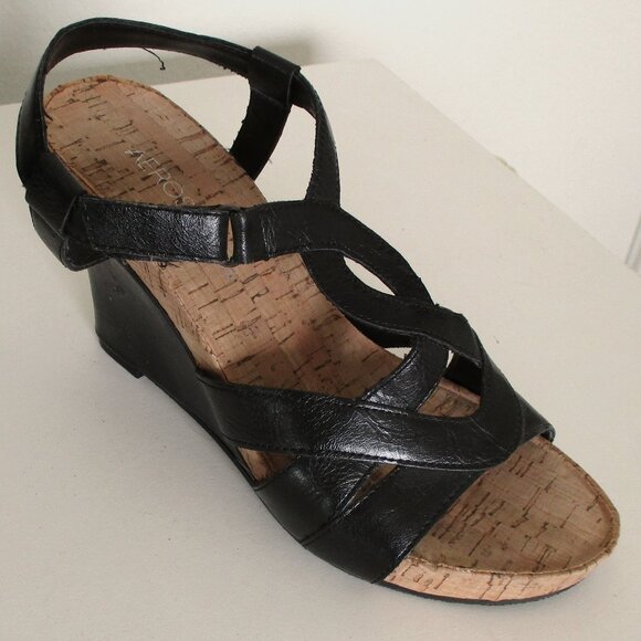 Aerosoles "Wonderplush" Womens Black Ankle-strap Slide w/3.5" Wedge Heel-Size 6M - Picture 3 of 9